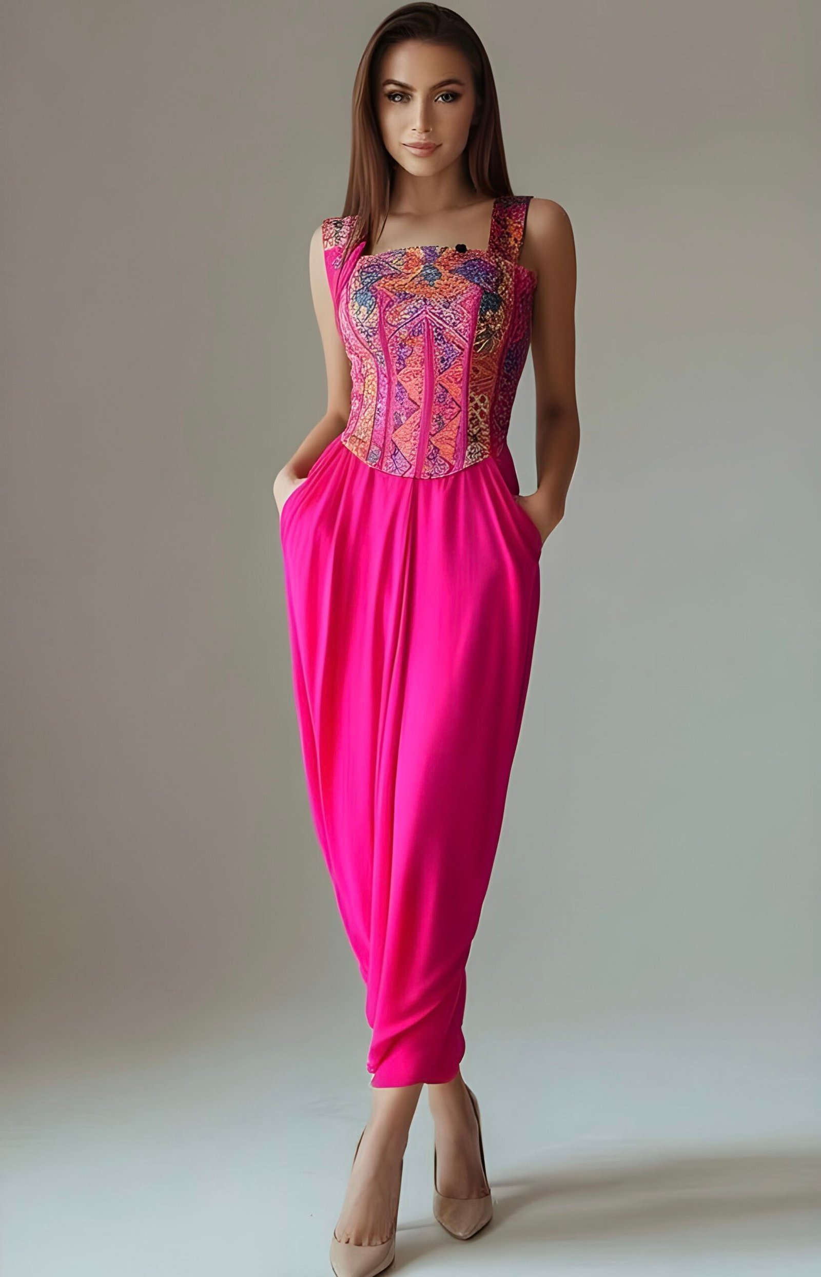 HOT PINK CORSET WITH DRAPE SKIRT