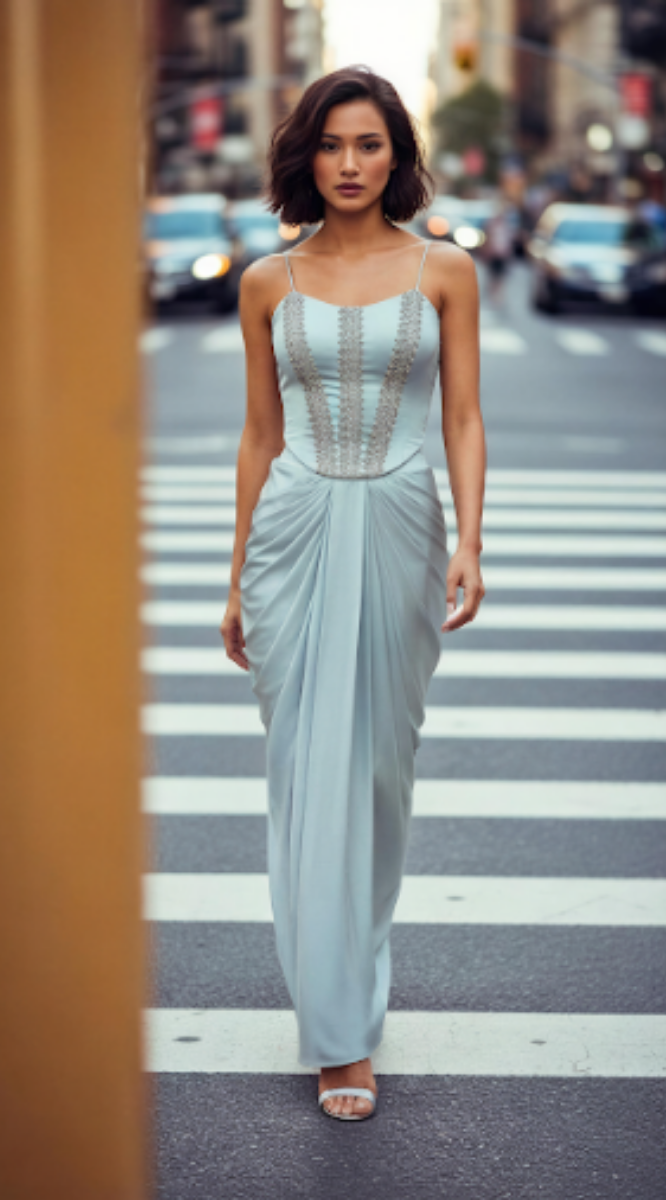 BLUE NET DRAPE SKIRT
