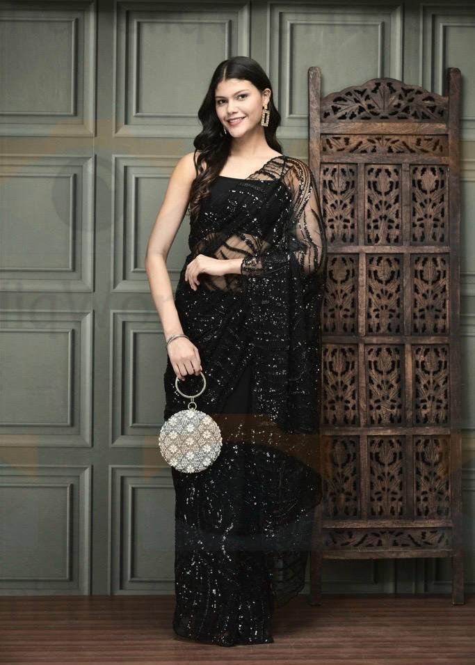 Midnight Shimmer Sequin Saree
